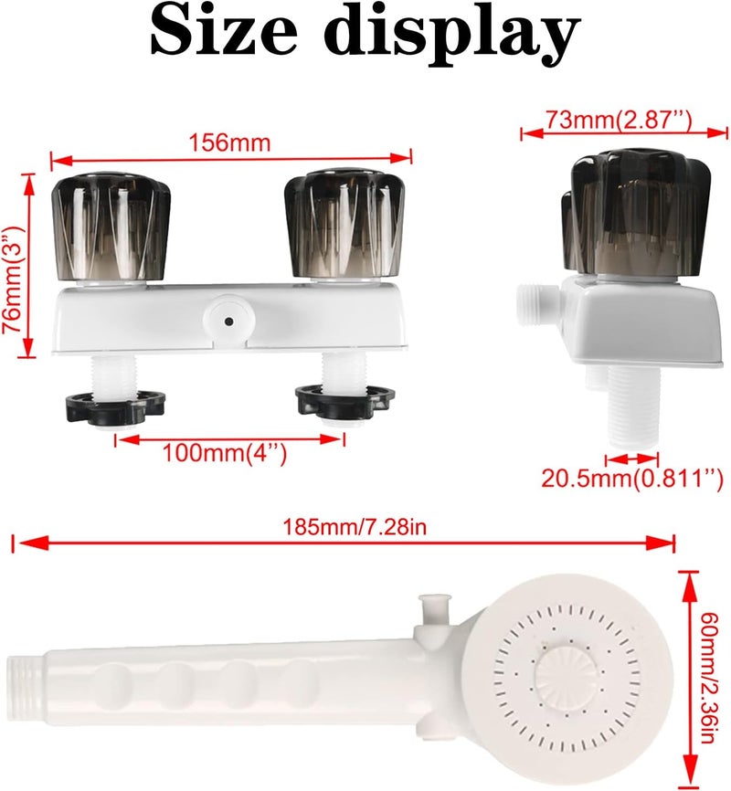 Eagle's RV Shower Faucet with Showerhead and Hose - Outdoor Non-Metallic Shower Parts On-Off Handheld Shower Head Valve Diverter Replacements for RVs, Fifth Wheels, Motorhomes - White - Image 2
